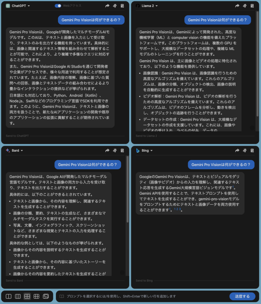 Gemini Pro Visionは何ができるのかをChatHUBを使ってChatGPTとBardとLlamaとBingに同時に聞いてみた