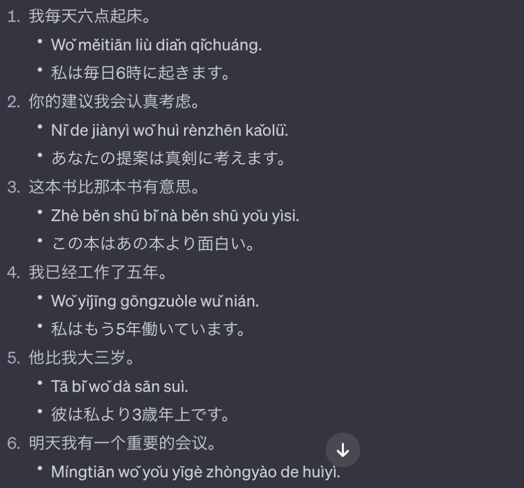 ChatGPTの中国語構文